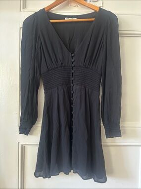 Reformation Catie Dress V-Neck Smocked Waist Long-Sleeve Dress